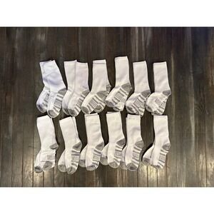 Mens White Crew Socks Bundle 12 Pairs Athletic Ribbed Cushioned Gym Sport Socks